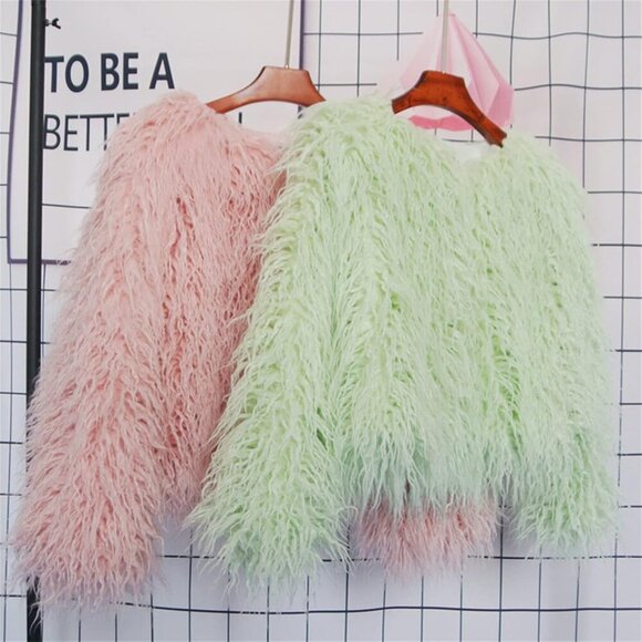 Fluffy Pink Faux Fur Coat Women’s Shaggy Jacket Long Sleeve Warm Winter Outwear - Picture 6 of 8